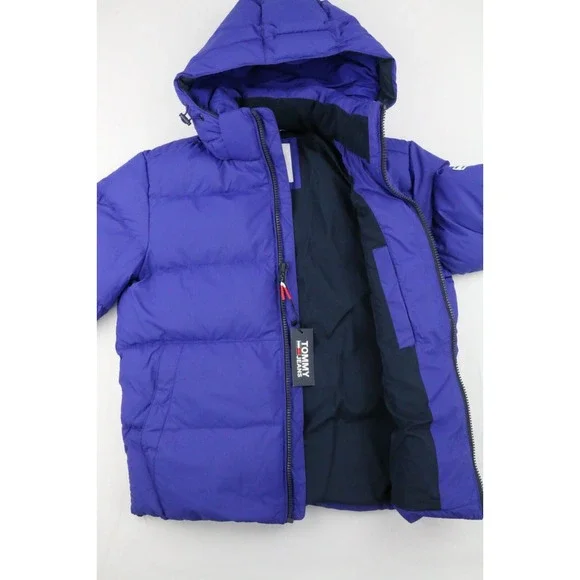Tommy Jeans Tommy Hilfiger Mens Hooded Down Jacket Blue Sz XS Embroidery Elastic - Picture 12 of 16